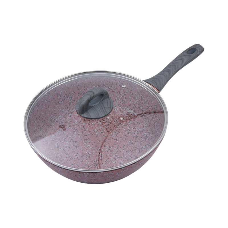 Set Peralatan Masak Aluminium Tempa dengan Lapisan Antilengket Granit Merah Muda